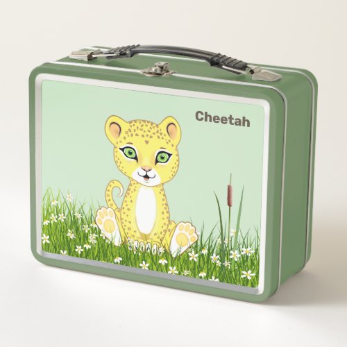 Cute Happy Cheetah Leopard on the Forest Metal Lunch Box