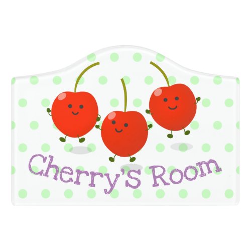 Cute happy cherries cartoon illustration door sign