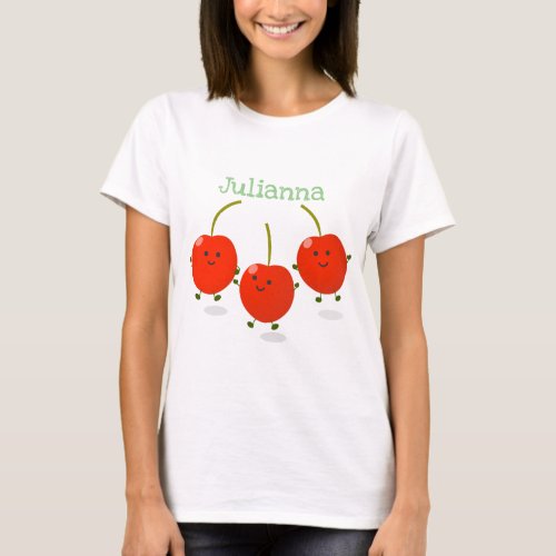 Cute happy cherries cartoon illustration T_Shirt