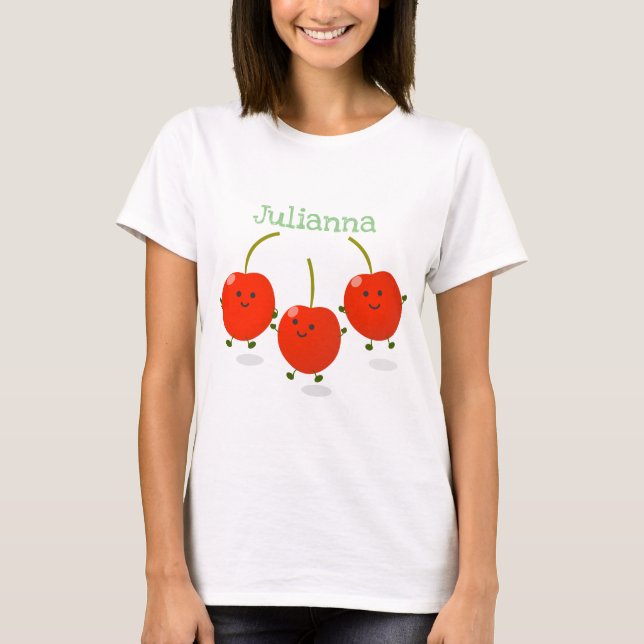 Cute happy cherries cartoon illustration T-Shirt (Front)