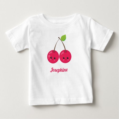 Cute Happy Cherries Monogram Baby T_Shirt