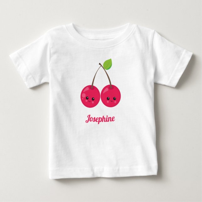Cute Happy Cherries Monogram Baby T-Shirt (Front)