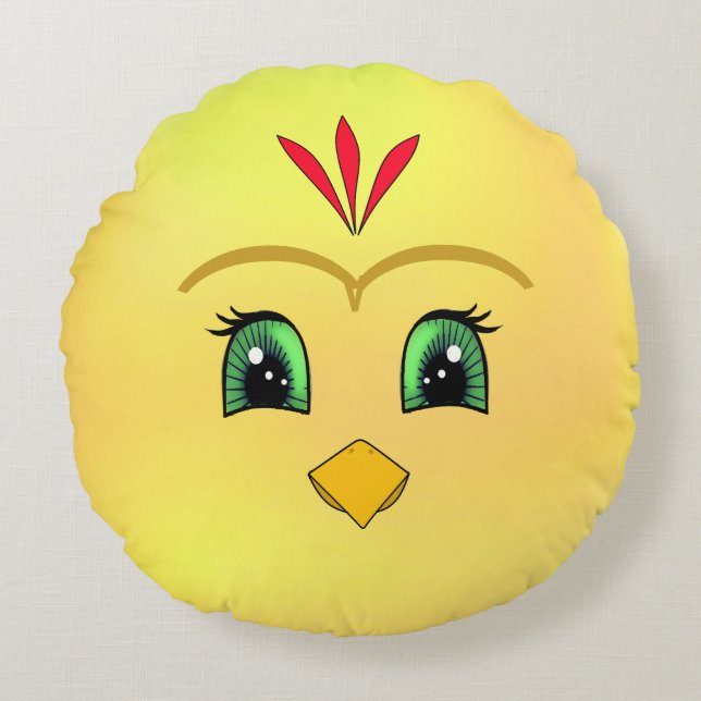 Cute Happy Chick Face Round Pillow (Front)