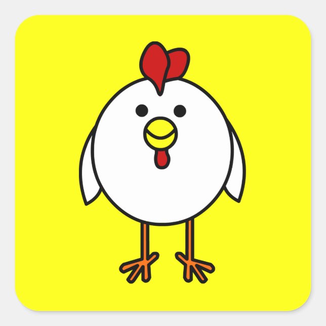 Cute Happy Chicken - Yellow Square Sticker (Front)