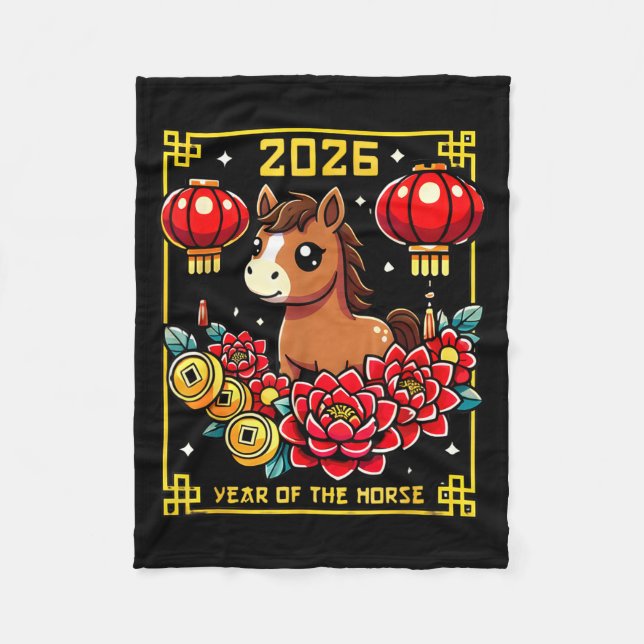 Cute Happy Chinese New Year Of The Hourse 2026 Lun Fleece Blanket (Front)