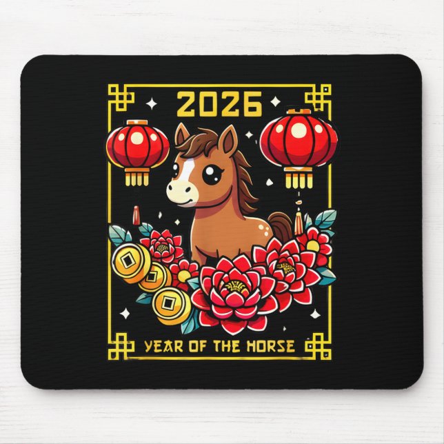 Cute Happy Chinese New Year Of The Hourse 2026 Lun Mouse Pad (Front)
