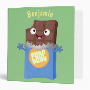 Cute happy chocolate candy bar cartoon character 3 ring binder