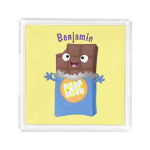 Cute happy chocolate candy bar cartoon character acrylic tray
