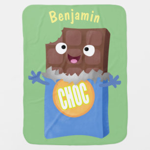 Cute happy chocolate candy bar cartoon character baby blanket