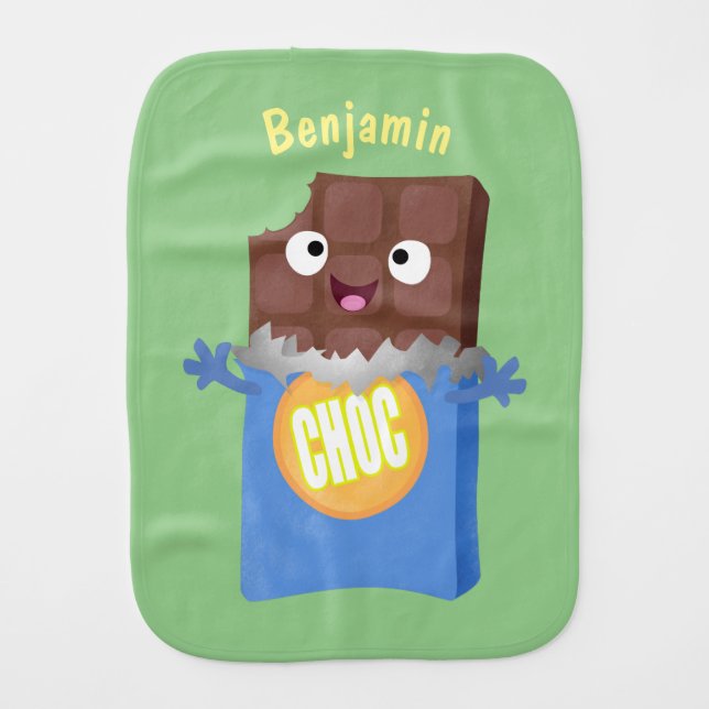 Cute happy chocolate candy bar cartoon character baby burp cloth (Front)