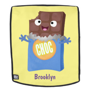 Cute happy chocolate candy bar cartoon character backpack