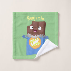 Cute happy chocolate candy bar cartoon character bath towel set