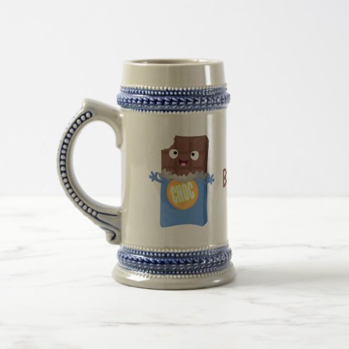 Cute happy chocolate candy bar cartoon character beer stein