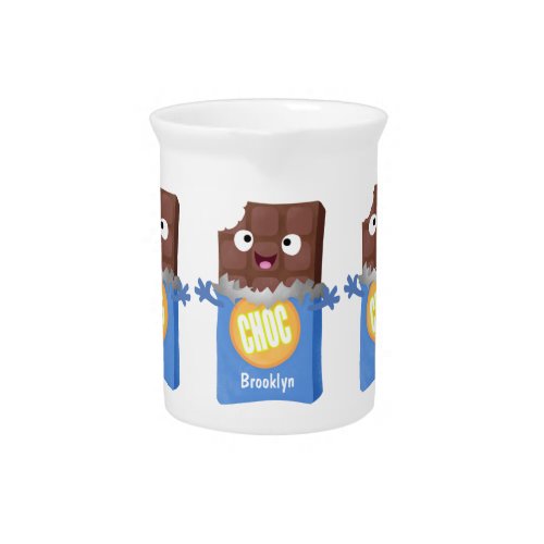 Cute happy chocolate candy bar cartoon character beverage pitcher