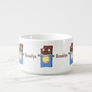 Cute happy chocolate candy bar cartoon character bowl