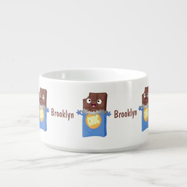 Cute happy chocolate candy bar cartoon character bowl (Center)