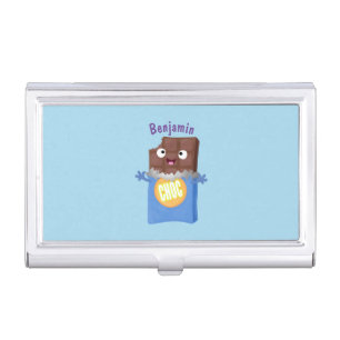 Cute happy chocolate candy bar cartoon character business card case