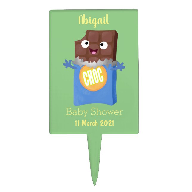 Cute happy chocolate candy bar cartoon character cake topper (Front)