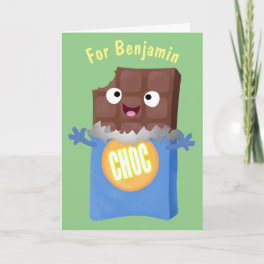 Cute happy chocolate candy bar cartoon character card