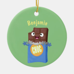 Cute happy chocolate candy bar cartoon character ceramic ornament