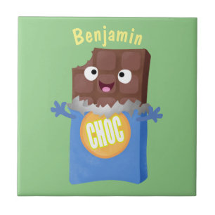 Cute happy chocolate candy bar cartoon character ceramic tile