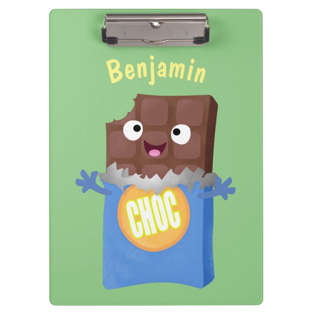 Cute happy chocolate candy bar cartoon character clipboard (Front)