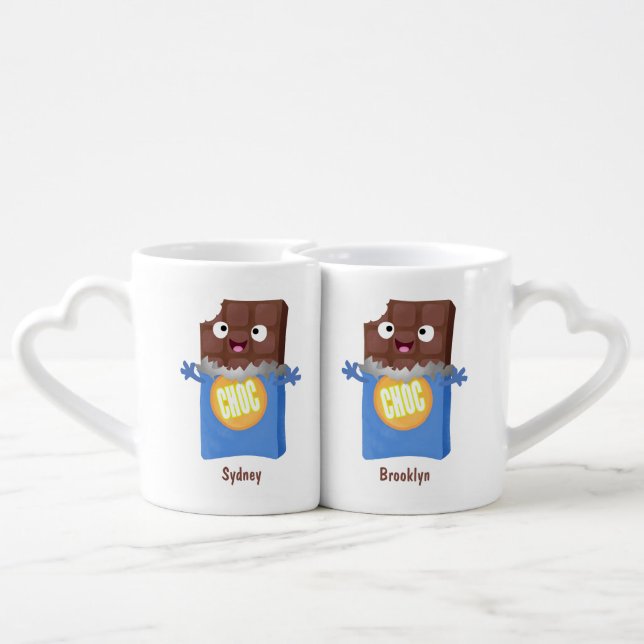 Cute happy chocolate candy bar cartoon character coffee mug set (Back Nesting)