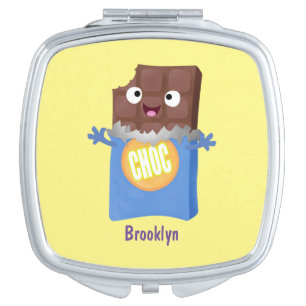 Cute happy chocolate candy bar cartoon character compact mirror