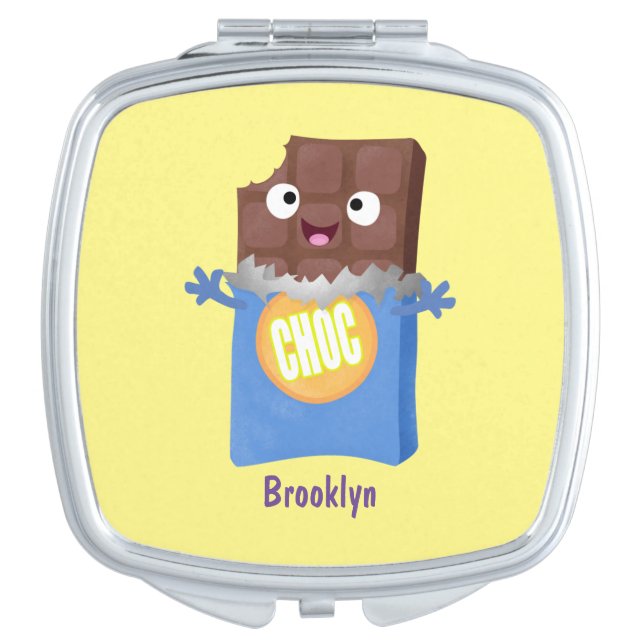 Cute happy chocolate candy bar cartoon character compact mirror (Front)