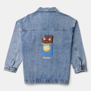 Cute happy chocolate candy bar cartoon character denim jacket