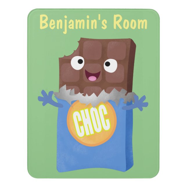 Cute happy chocolate candy bar cartoon character door sign (Contemporary Vert)