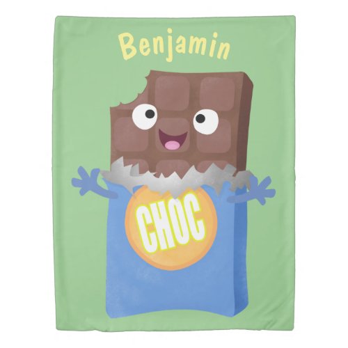 Cute happy chocolate candy bar cartoon character duvet cover