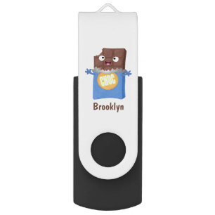 Cute happy chocolate candy bar cartoon character flash drive