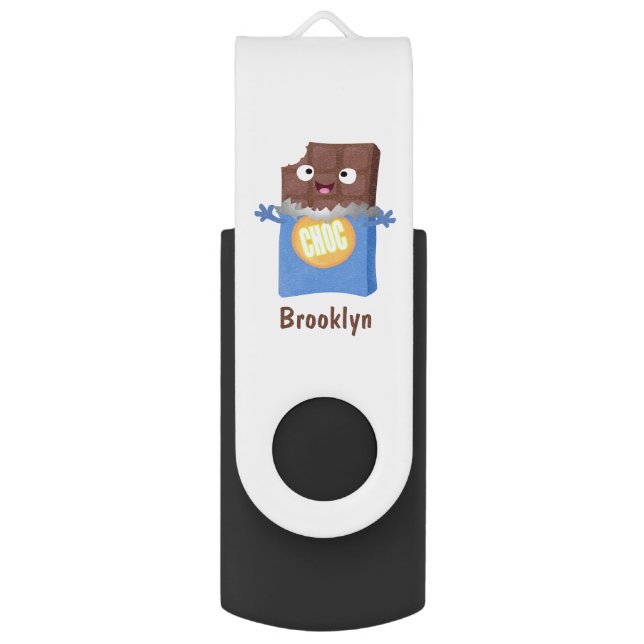 Cute happy chocolate candy bar cartoon character flash drive (Front Vertical)