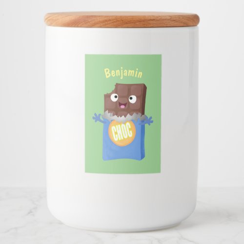 Cute happy chocolate candy bar cartoon character food label