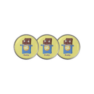 Cute happy chocolate candy bar cartoon character golf ball marker
