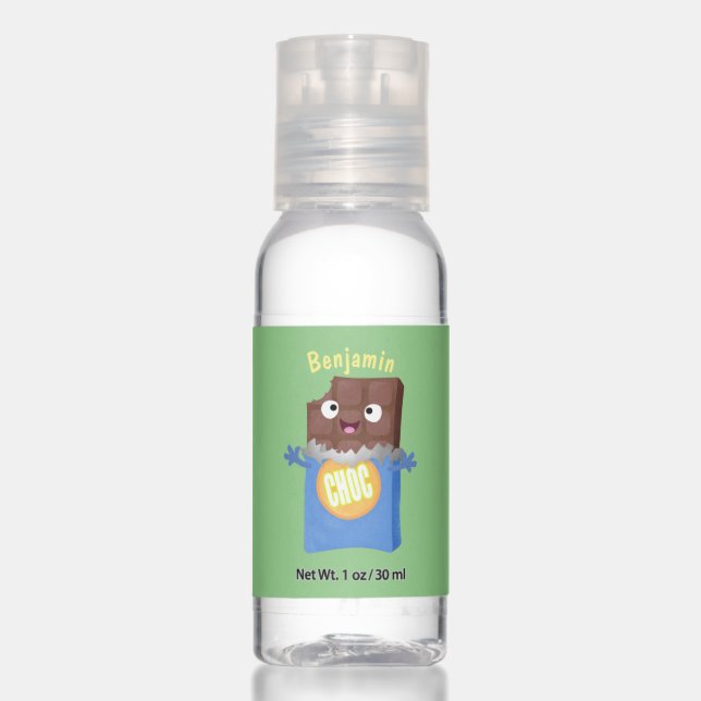 Cute happy chocolate candy bar cartoon character hand sanitizer (Front)