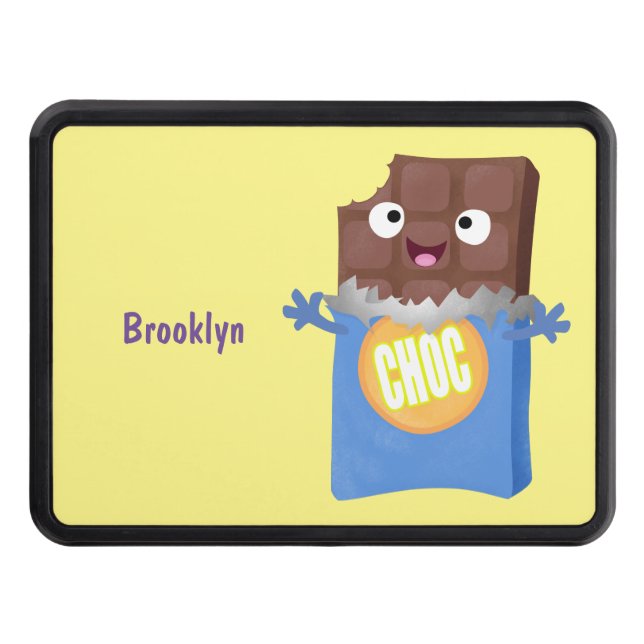 Cute happy chocolate candy bar cartoon character hitch cover (Front)