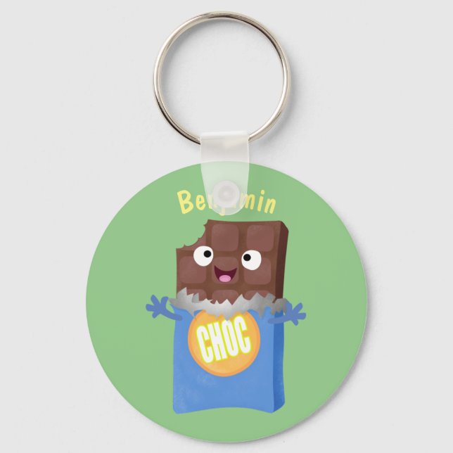 Cute happy chocolate candy bar cartoon character keychain (Front)