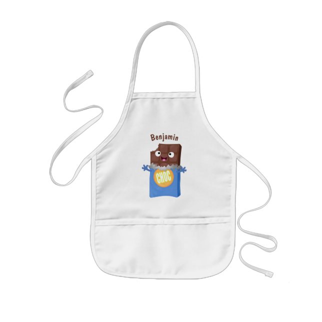 Cute happy chocolate candy bar cartoon character kids' apron (Front)
