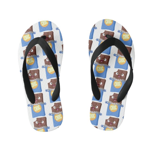Cute happy chocolate candy bar cartoon character kid's flip flops (Footbed)