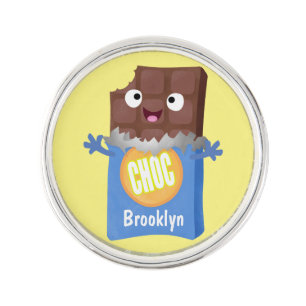Cute happy chocolate candy bar cartoon character lapel pin