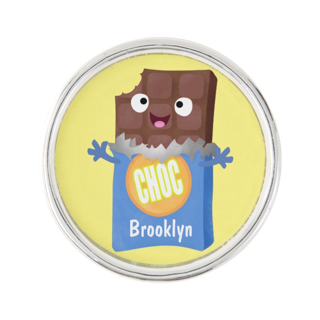 Cute happy chocolate candy bar cartoon character lapel pin (Front)