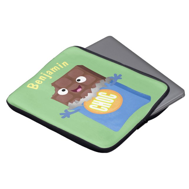 Cute happy chocolate candy bar cartoon character laptop sleeve (Front Top)