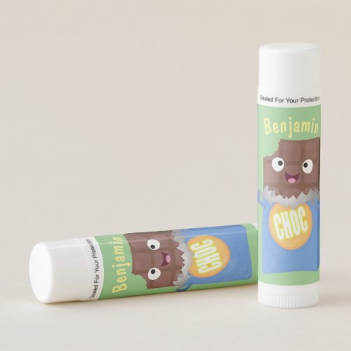 Cute happy chocolate candy bar cartoon character lip balm