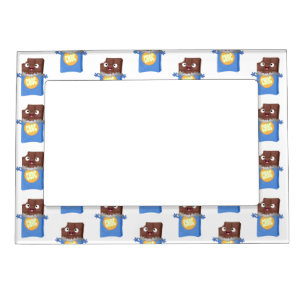 Cute happy chocolate candy bar cartoon character magnetic frame