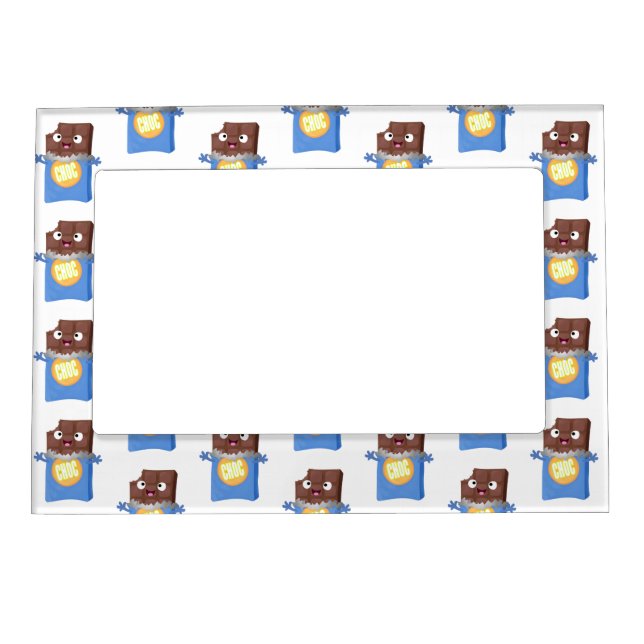 Cute happy chocolate candy bar cartoon character magnetic frame (Front)