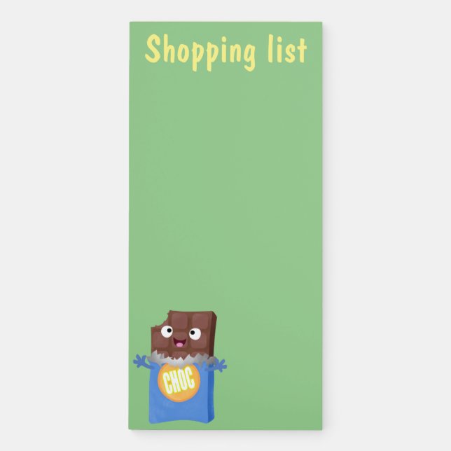 Cute happy chocolate candy bar cartoon character magnetic notepad (Front)
