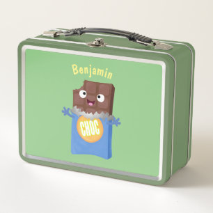 Cute happy chocolate candy bar cartoon character metal lunch box