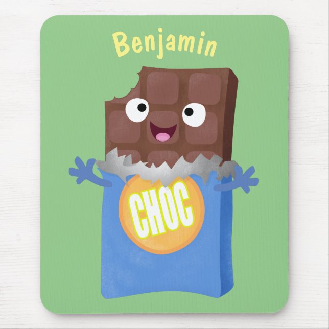 Cute happy chocolate candy bar cartoon character mouse pad (Front)